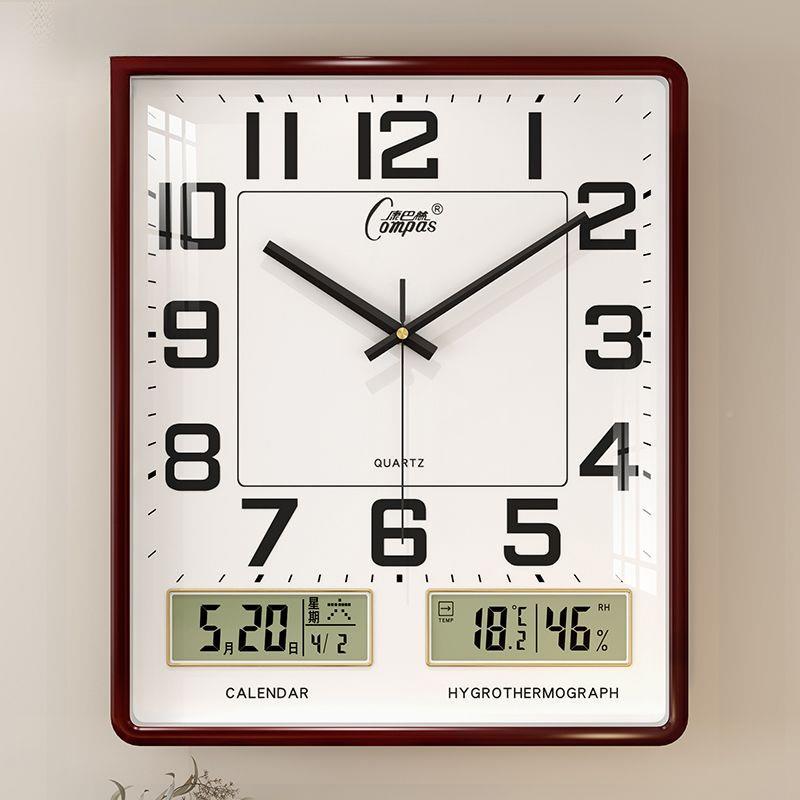 205新款钟表家用厂家直供方形挂钟客厅双历日2墙挂表卧室静音石英