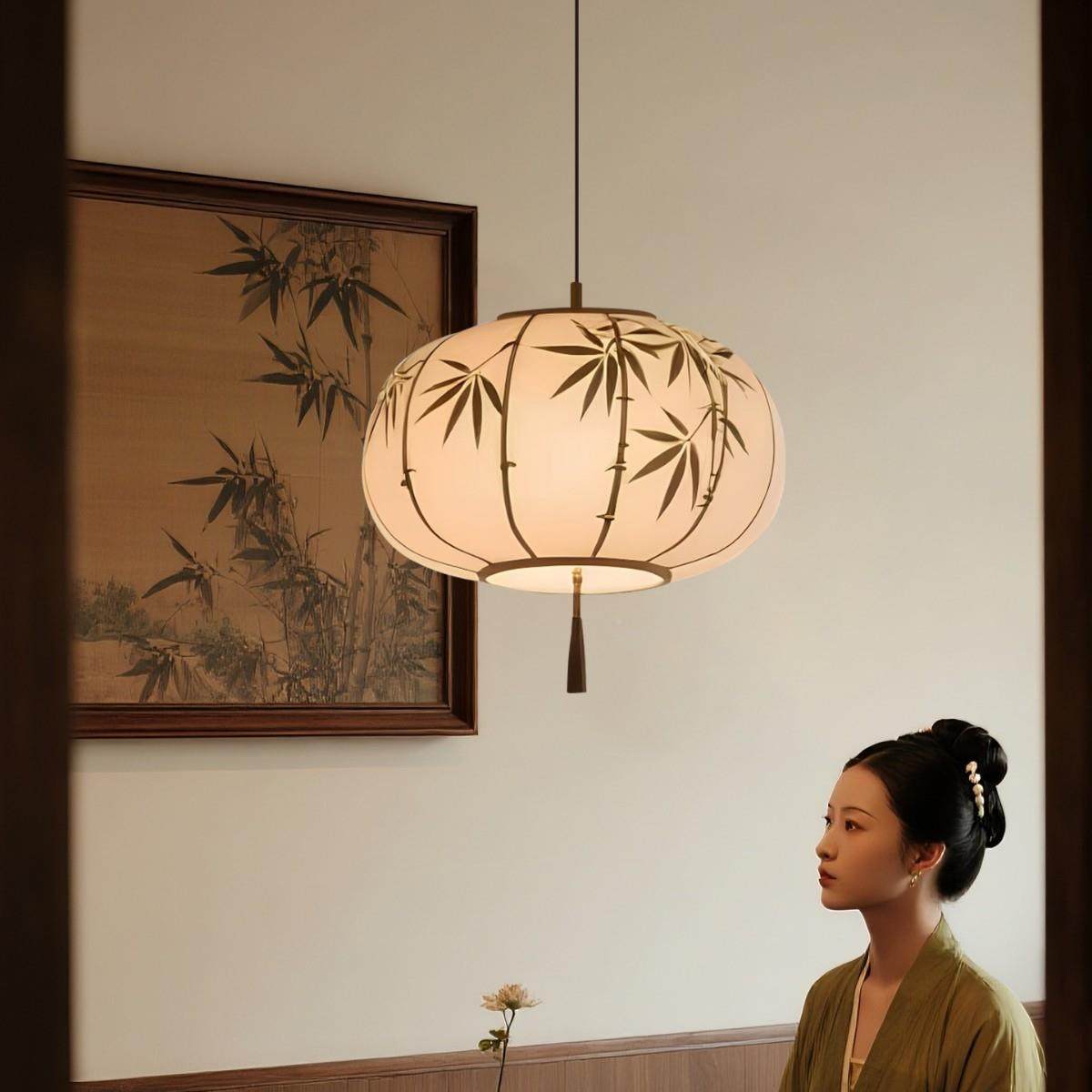 宋代美卧室吊酒灯新中式茶室吊餐厅手绘竹叶设学计灯83979店民宿,家装灯饰光源,智能吊灯,淘宝优惠券,粉丝福利购,淘宝优惠卷