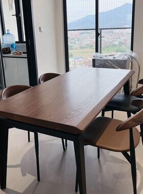 美木实木餐橡桌现代客厅长方形桌子CY-66948胡桃色家用侘北复寂古