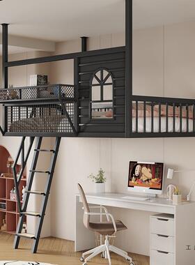北欧lot架床公寓铁梯艺空中吊顶阁楼床复f式985小户型高上床下空