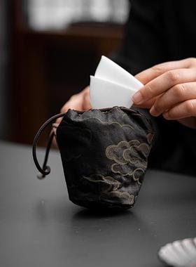 云纱双中层加厚茶28086杯茶具布杯袋式复古袋印香花户外便携收纳