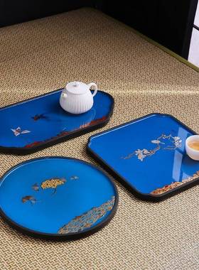 新中式茶盘干泡盘电大漆茶台中式紫木IGZ砂垫壶承壶托管壶杯托盘