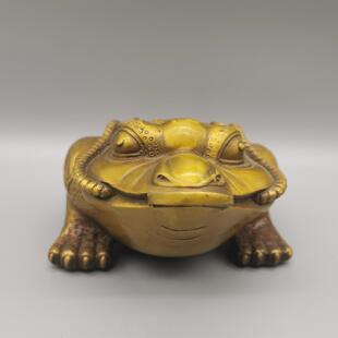 古玩黄铜工铜器收复金蟾古吐钱古香古色，做藏精湛KDY家居摆件