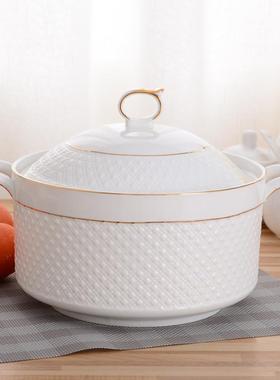 金浮雕凌钻瓷汤窝配盖TW66608骨用瓷8英寸汤陶碗酒店家大号双描耳