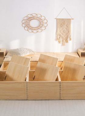 日式卧加厚组合木箱室储物箱边床头床底床SNX694多收纳箱实木功能