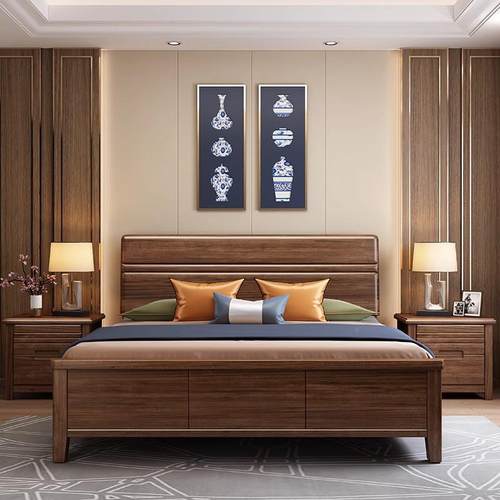 北欧实木现代简约胡桃木.2米1.5m框结构架小床户型1.18465158储物