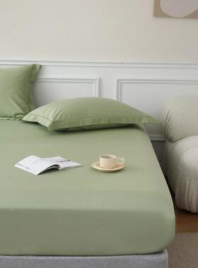 100支长纯绒棉全棉磨毛单品床床14342简约纯色单人双笠人棉床单罩