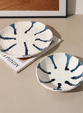 新象中式侘抽蓝釉流纹陶寂瓷果装盘RLP展厅会所茶几餐桌饰收纳盘