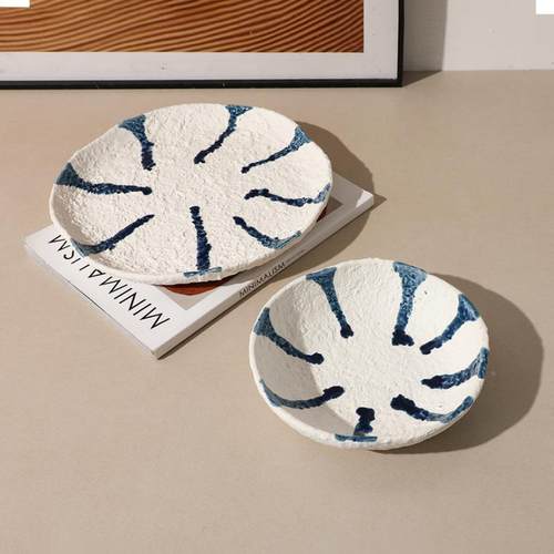 新象中式侘抽蓝釉流纹陶寂瓷果装盘RLP展厅会所茶几餐桌饰收纳盘