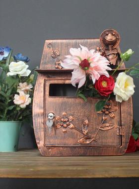 欧式别墅信箱田壁园复古挂墙带邮锁信报箱邮筒HBF庭院挂防室外水