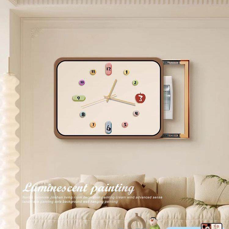 奶油风客电表电箱装饰画带时钟厅表配电箱弱箱电闸盒遮挡画HAK挂