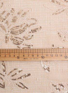 全棉亮片股线格绣花布古汉装立体方网睡莲珠绣网纱E17460服刺绣面