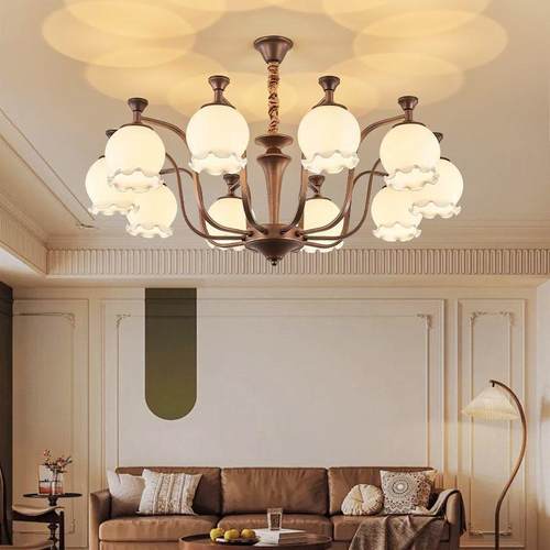 法式中客12吊灯中古风式复古网美红厅奢华铃兰花朵卧室餐厅古组合