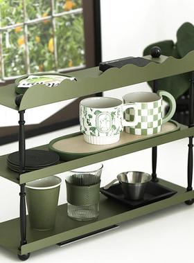 墨绿色三层置物架大容房量杂物架厨架分层杯铁桌面整艺理HM2313架