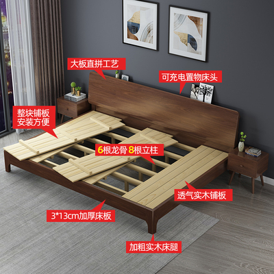 实木床现代简约2米双人床二胎x家庭亲子床加大三四人2.4米床北欧