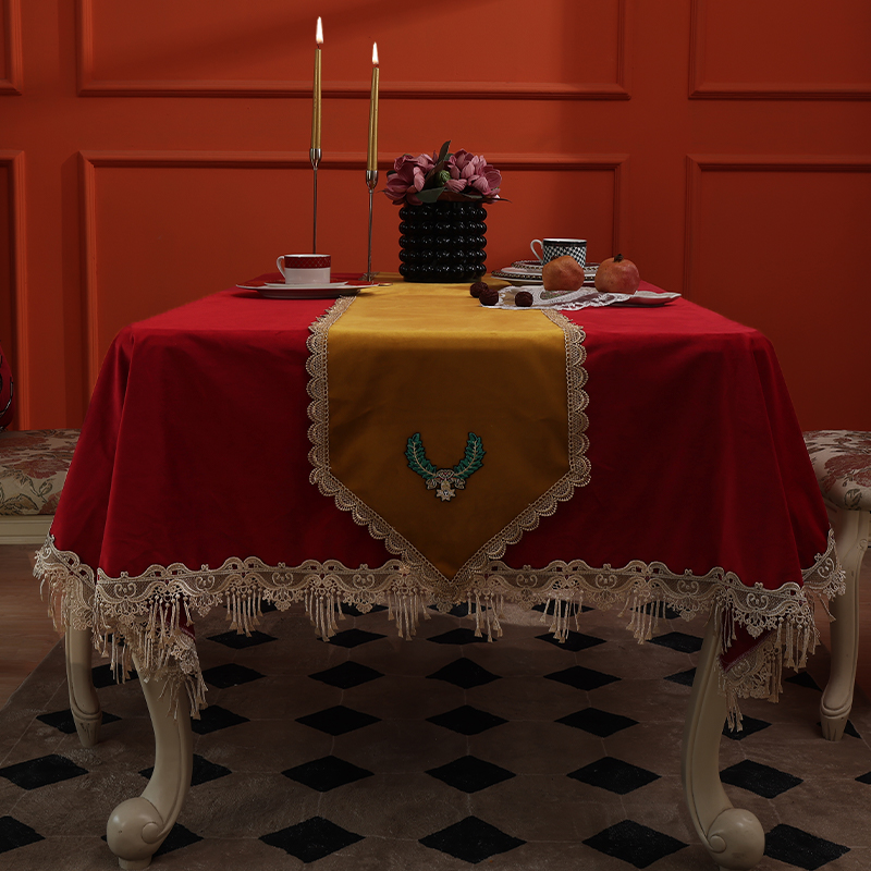复古简约丝绒圣诞餐桌布欧式insC风茶几圆桌盖布喜庆结婚会议台布