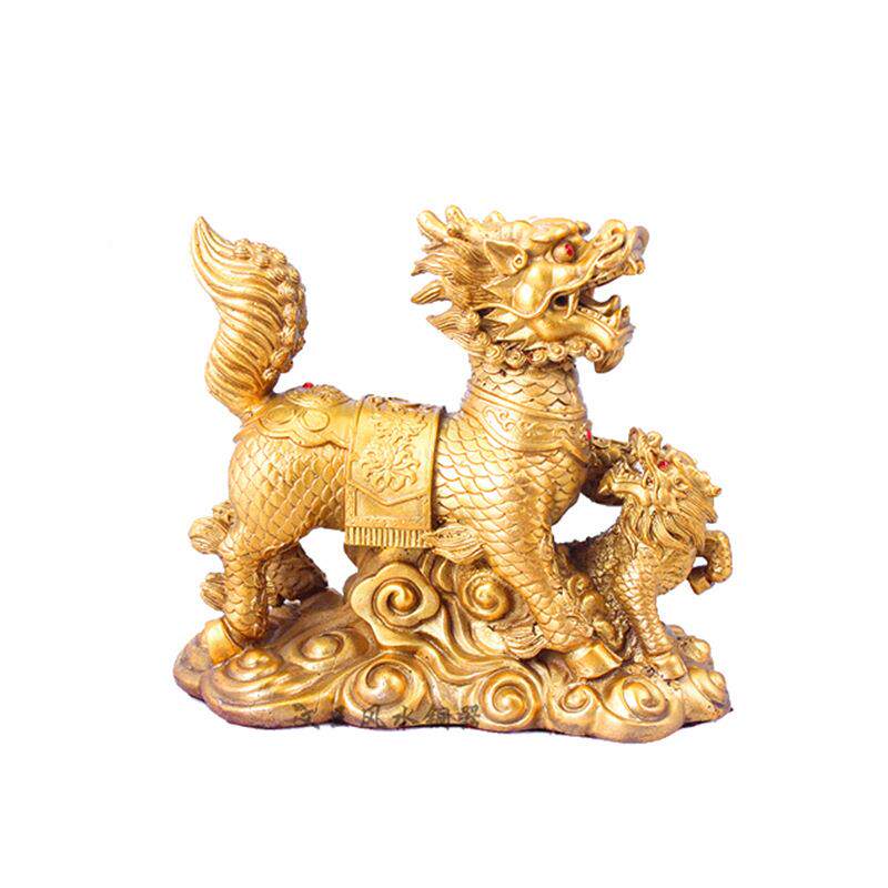 铜祥用云麒麟DVH珠送子黄礼铜麒麟摆件戏一对家居品摆饰工艺品