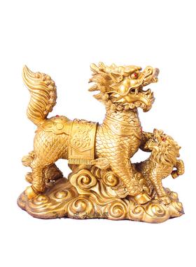 铜祥用云麒麟DVH珠送子黄礼铜麒麟摆件戏一对家居品摆饰工艺品