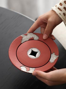 复古高颜值粉引储水壶承陶瓷单茶台号小干泡盘建水银茶鎏具红RQK