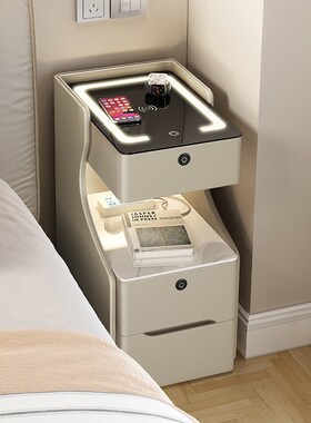 2024新款夹缝床头柜奶油风迷你z小型实木30cm家用卧室床边柜超窄