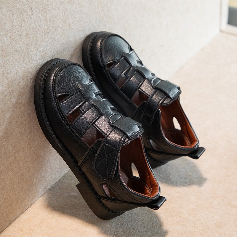 男童包头凉鞋2024夏季新款儿童镂空黑色演出表演鞋男孩英伦风皮鞋