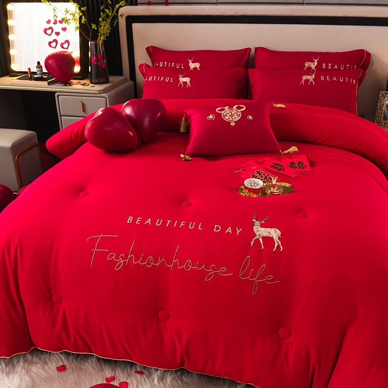 婚庆大红刺绣喜被婚被春秋被芯大豆纤维加厚冬被子结婚房陪嫁送礼,床上用品,棉花被,淘宝优惠券,粉丝福利购,淘宝优惠卷