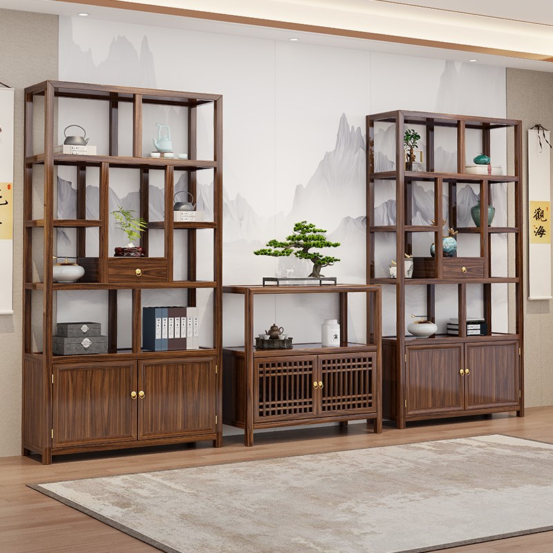 博古架实木中式多宝阁茶具茶叶柜置物架台式办公室茶桌展示收纳架