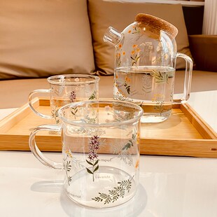 白开水凉水壶玻璃耐高温家用客厅大容量冷水壶套装带托盘高颜值