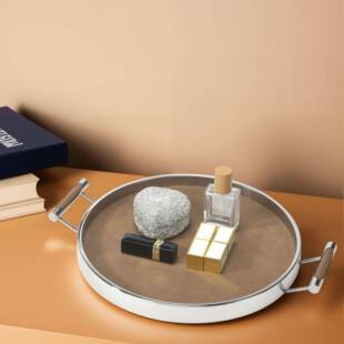 不锈钢面皮革托盘轻奢高档镜KDW水午果下茶餐盘首饰圆形收纳盘置