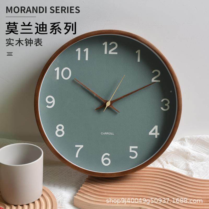 欧实木质挂钟客ins简约个性创意钟卧表挂厅C107北墙家用室静音石