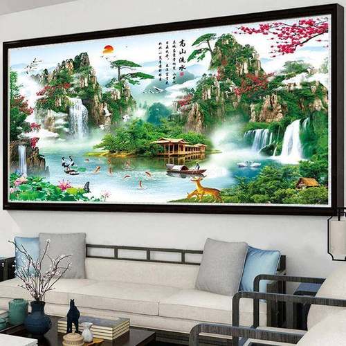 5D钻石满钻客厅办公室流生画财新款水年十字绣202287455山水画大