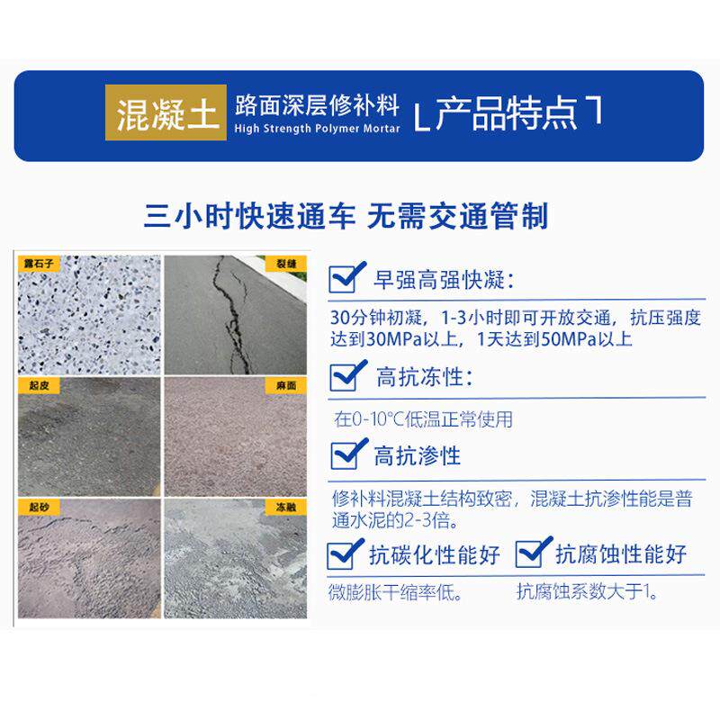 泥地路面面修水补183料混凝土快速修料坑洼不平地破损补路面抢修