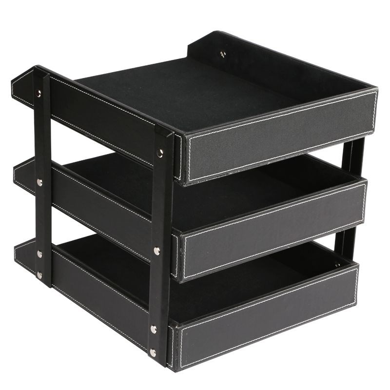 办公套装文件收纳架信息架皮革书桌收纳N架木制文件收纳盒多层