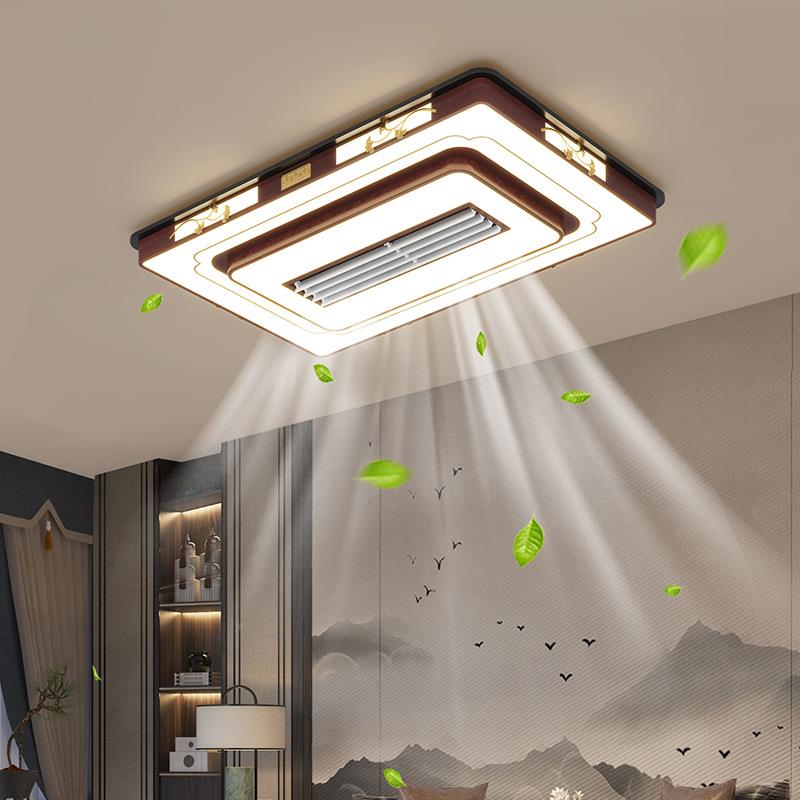 新中式扇客厅吸24981顶灯创意智能隐餐形无叶风扇灯卧室厅间房电