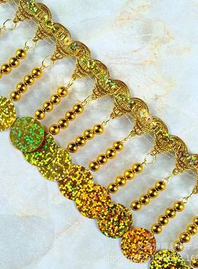 新款圆片吊珠流苏服装吊穗花手穿串珠民族装辅料饰OGI一条9边米