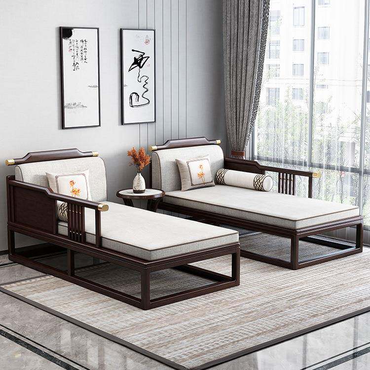 新中式实木贵妃型榻小户客厅艺沙发阳台休闲单布美人躺985椅民宿