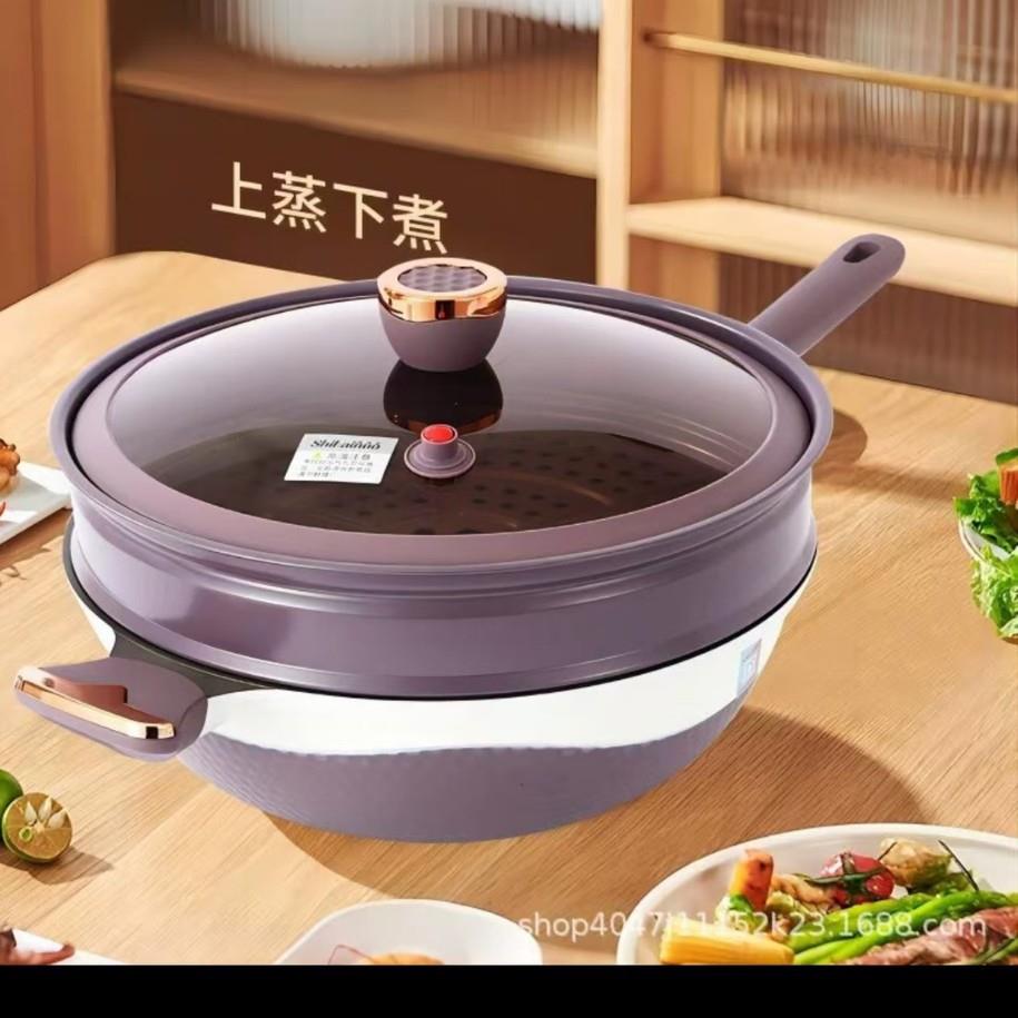 施凯诺炒双色钛金粘锅健康少油SKN-32烟用炒不微压有钛家平底蒸笼