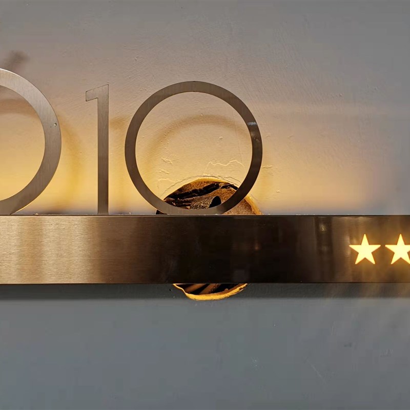 不锈钢门牌定制不锈钢背发光民宿酒店号码包厢名V字标识极简中式