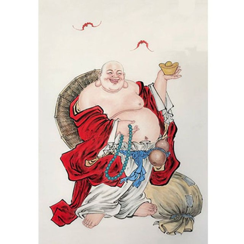 纯手绘弥勒国画人物挂画钟馗成品进宝书房客厅画像纯手工招财