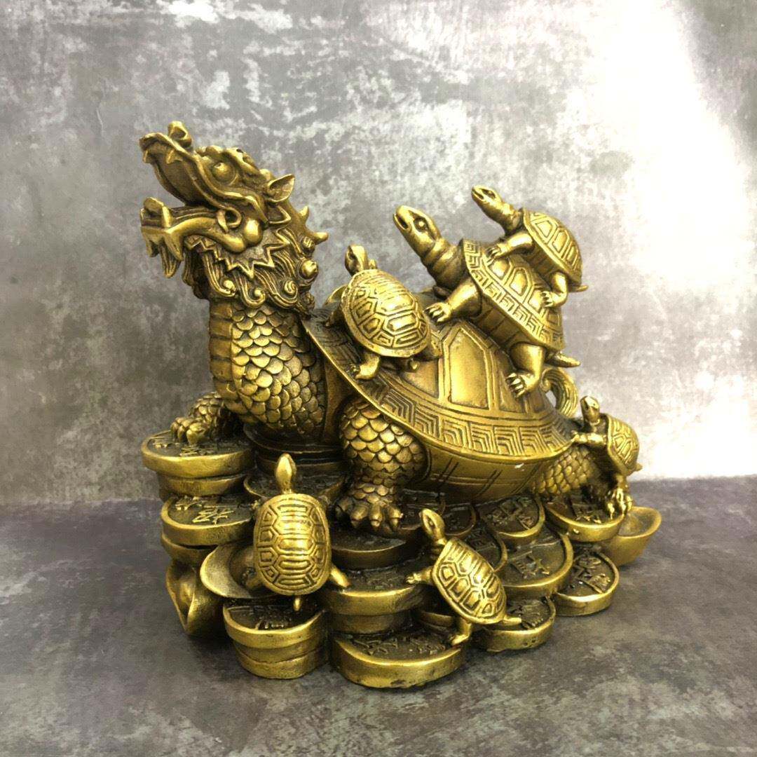 厂家黄LHW一铜龙摆件精龟动物九九归九工代龟九九龟母子龙龟黄铜