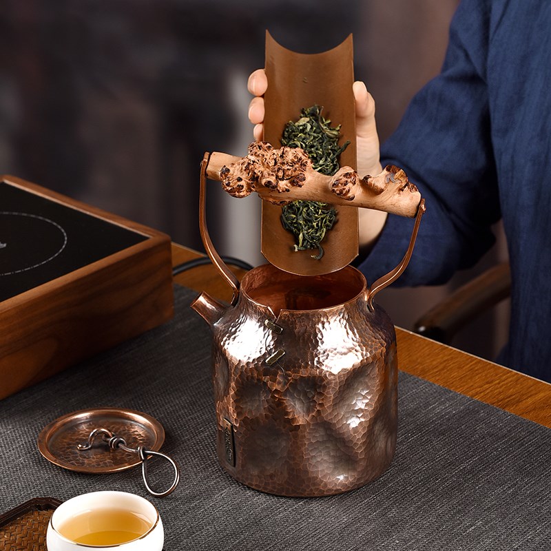 日式铜壶烧水壶纯手工锤纹焗w钉破壶复古紫铜茶壶水壶煮茶壶泡茶