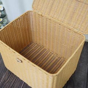 神家用收纳箱橱筐柜衣服被子整理仿藤编织客收纳储厅物盒W048方形