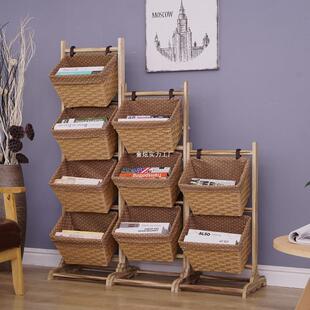 卧室实木藤编收纳厅架吊客置物架收纳YWY筐简约现篮代储架物落地