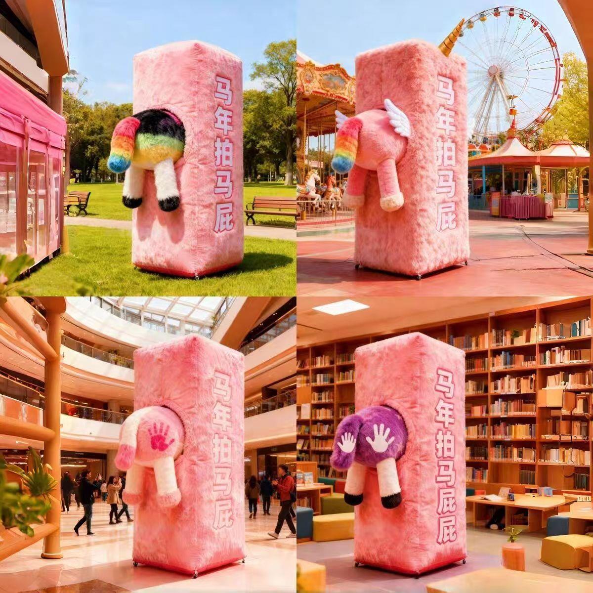 2026拍马屁植绒泡沫雕塑