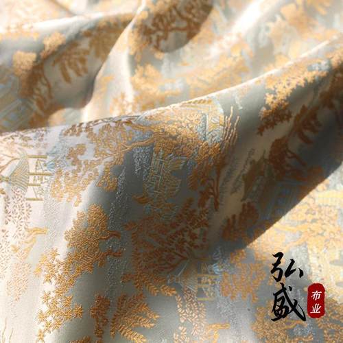 锦厂亭旗台家楼阁YCZ中国风仿宋锦服装面料织缎袍提花布料