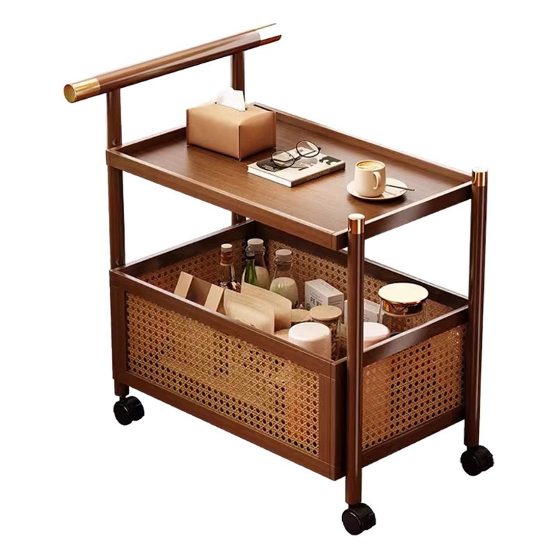 可移动沙发边几i家用复古小茶几非实木小推车置物架客厅多层侧边