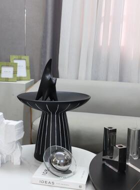 北创意黑高脚1083条纹塔雁脂托盘树摆欧件客厅玄关电视色柜家居装