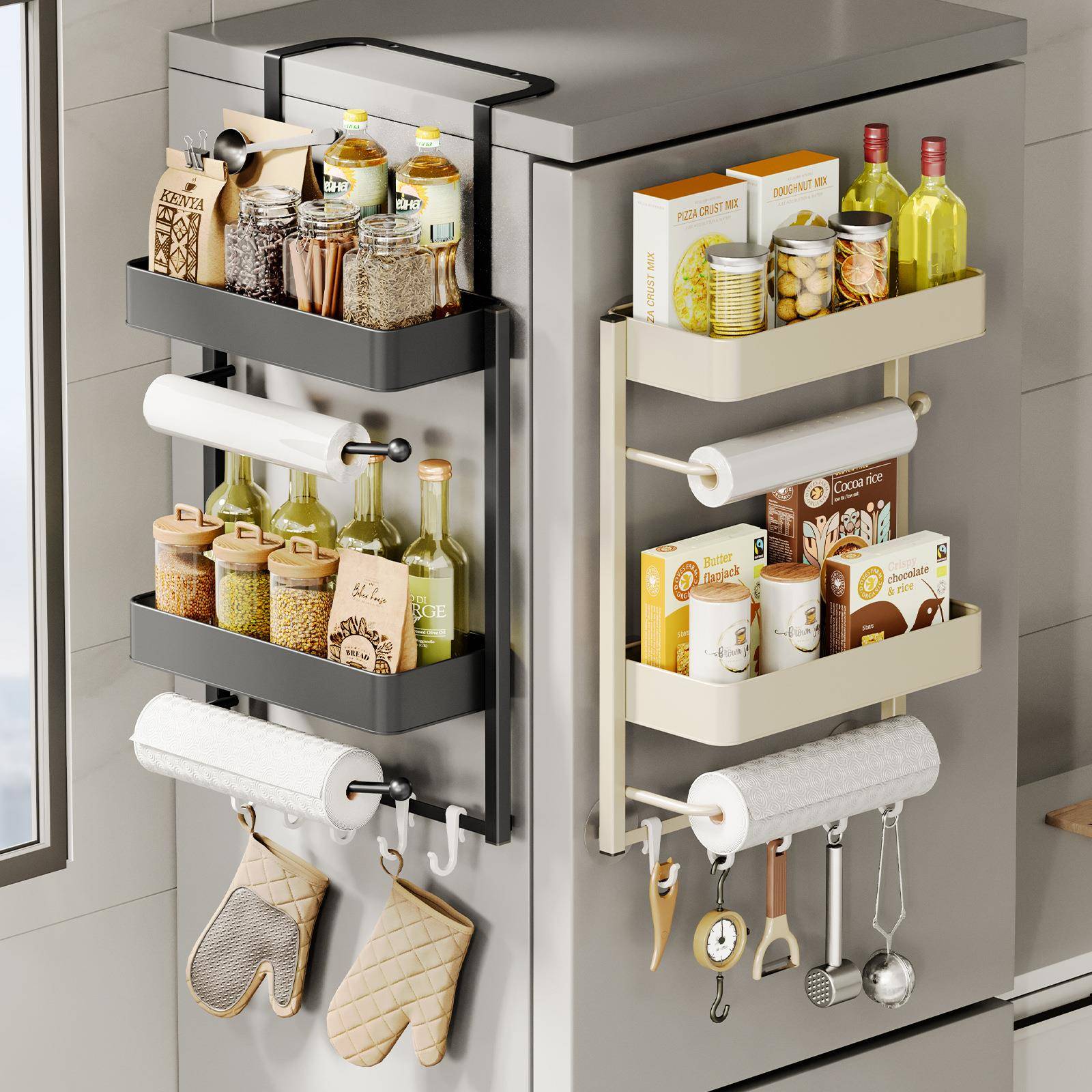 冰箱料置物架面收侧纳厨房REI用品侧多层保鲜膜调瓶免打孔壁挂架