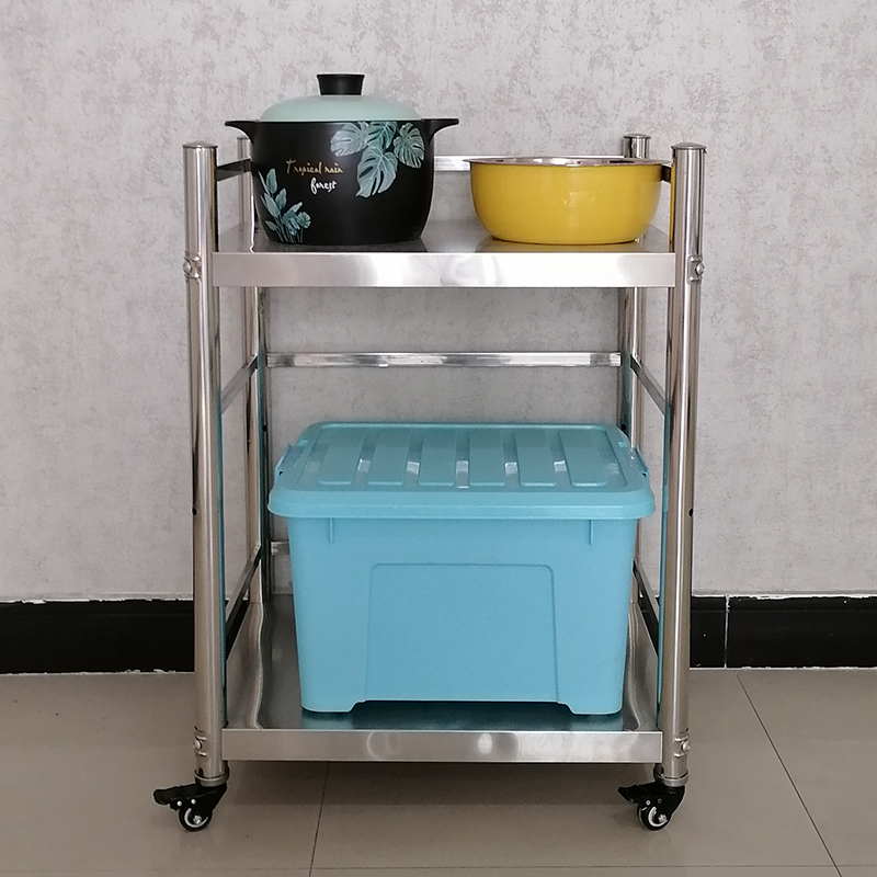 带轮二层带护栏不k锈钢厨房置物架微波炉架灶台架米桶架餐边柜收
