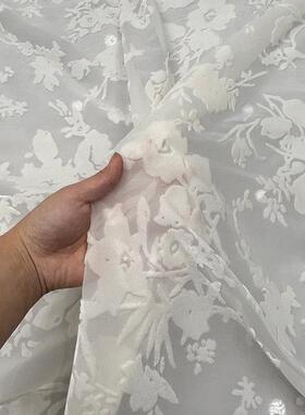 锦烂花单色丝绒面空镂烧花丝绒布料料轻奢高档礼服旗绒TNW袍面料